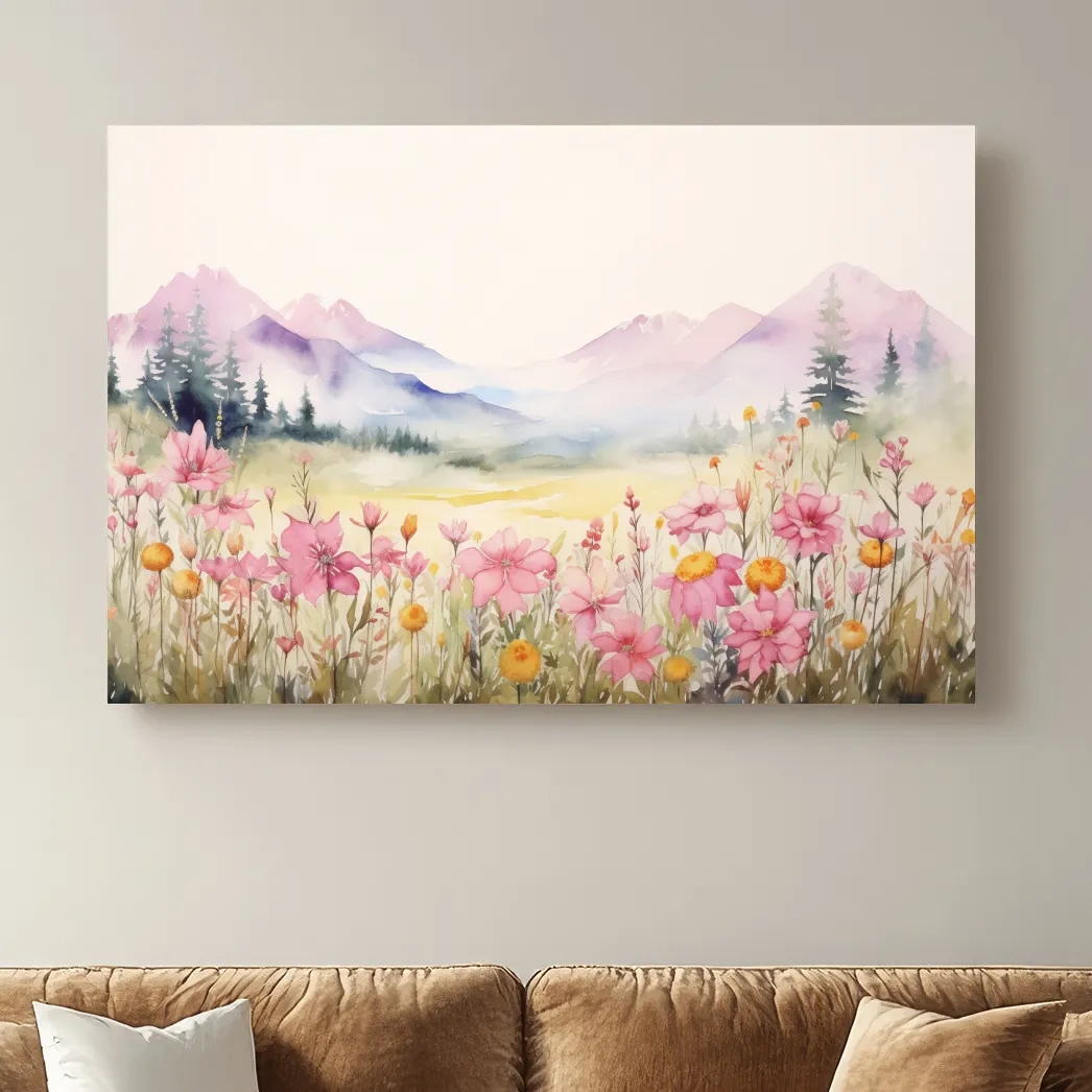 Watercolour painting of pastel alpine flowers