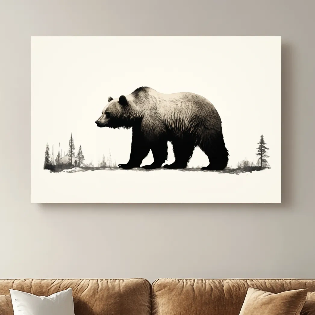 Minimalist Grizzly Bear Silhouette - Black And White Wildlife Wall Art