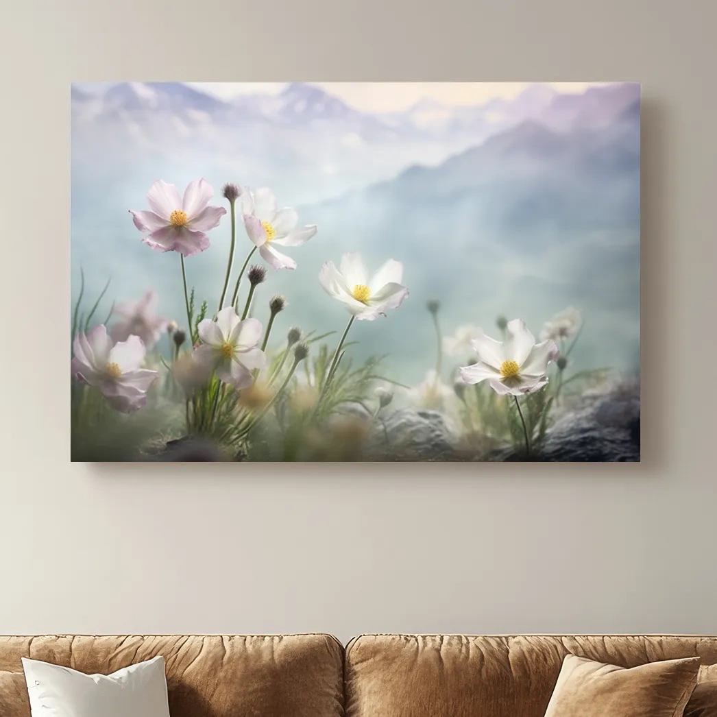 Dreamy Alpine Wildflower Meadow - Soft Pastel Mountain Botanic Artwork