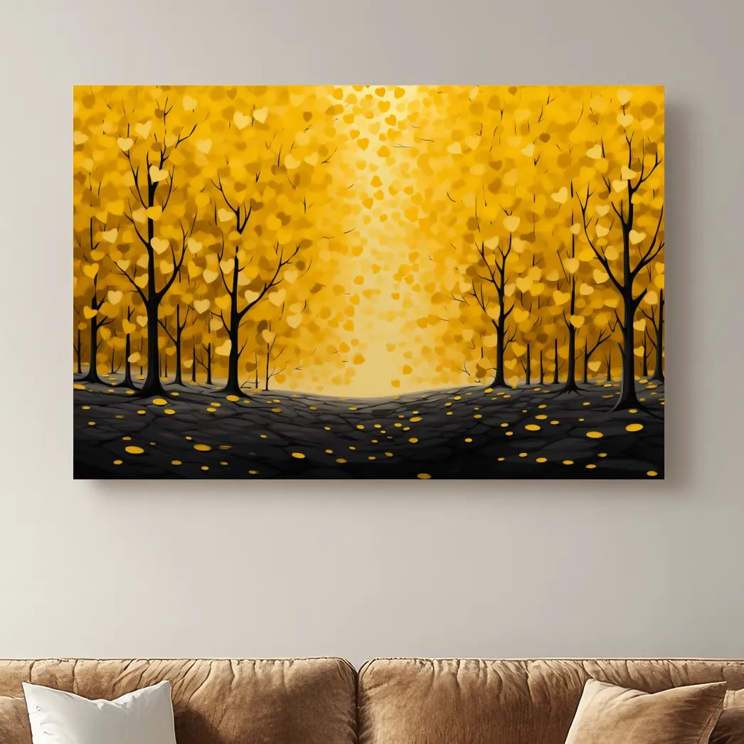 Autumn forest made from love heart leaves