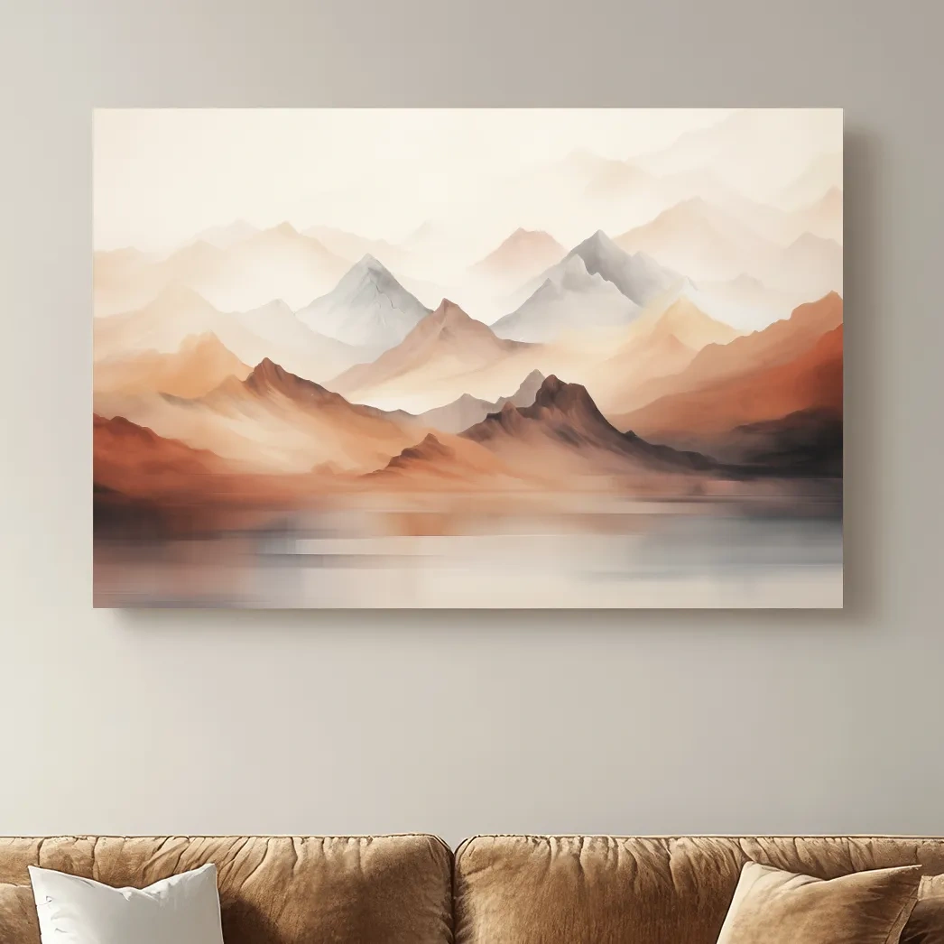 Pastel Mountain Range Watercolor - Warm Neutral Landscape Wall Art