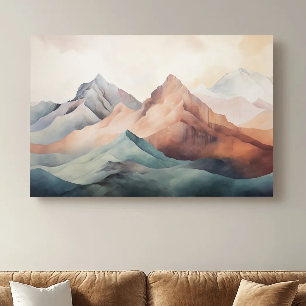 Subtle pastel mountain painting artwork on canvas