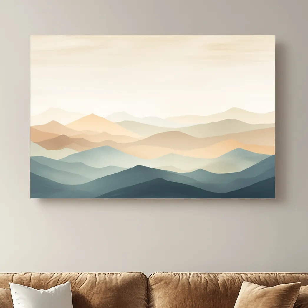 Minimalist Pastel Layered Mountain Landscape - Serene Abstract Nature Wall Art