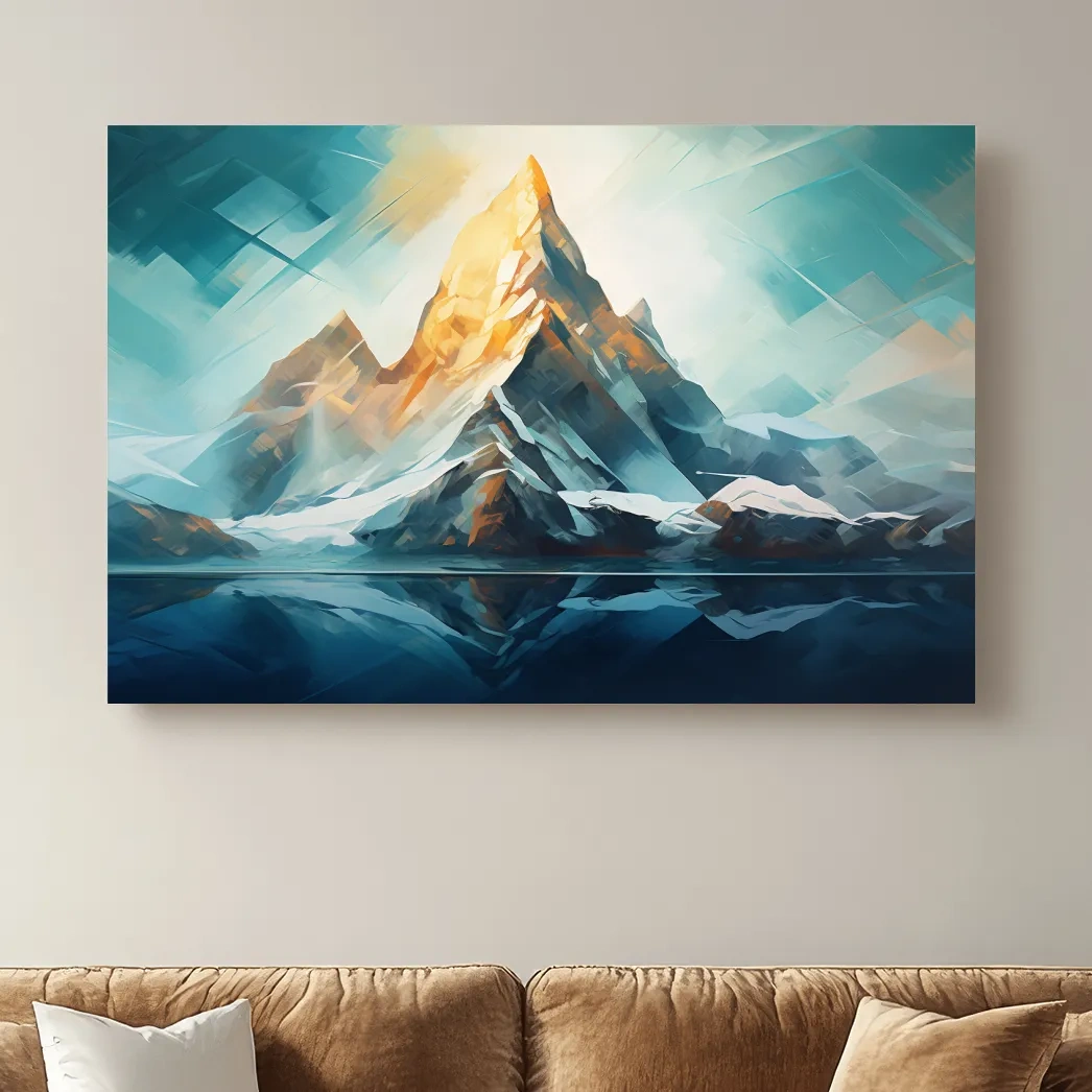 Vibrant glacier mountain art, palette knife style painting