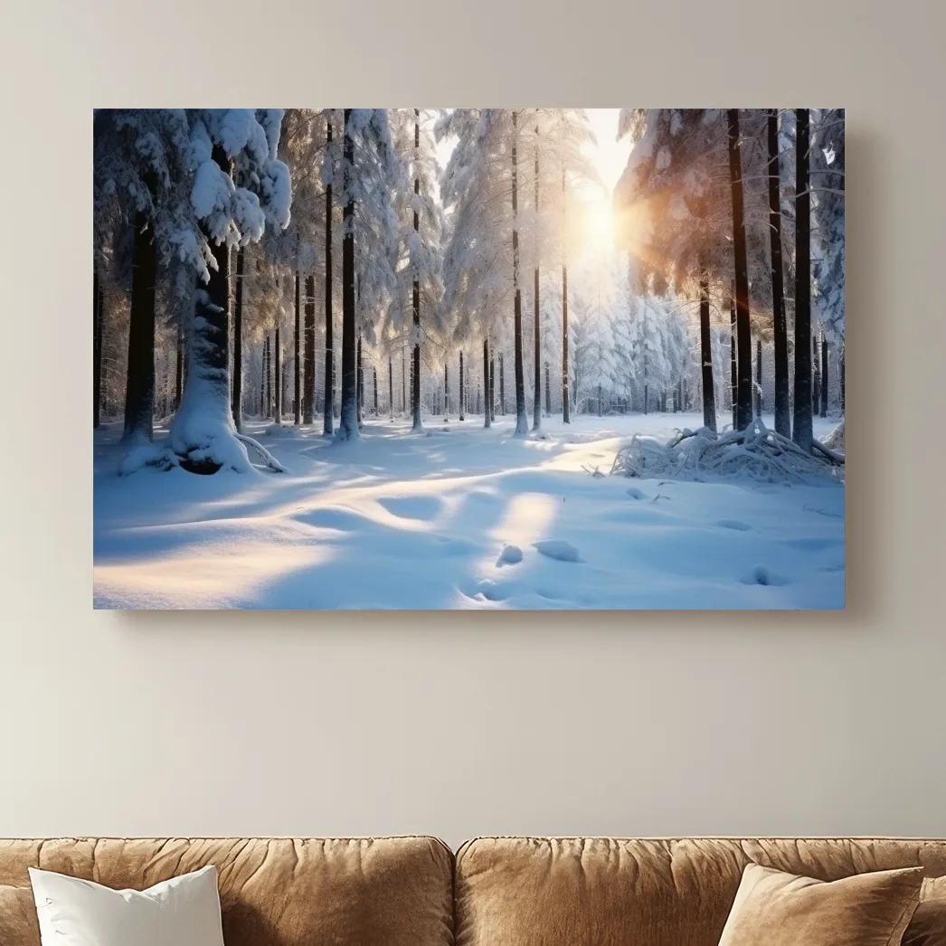 Sunny snowy forest floor, photographic art