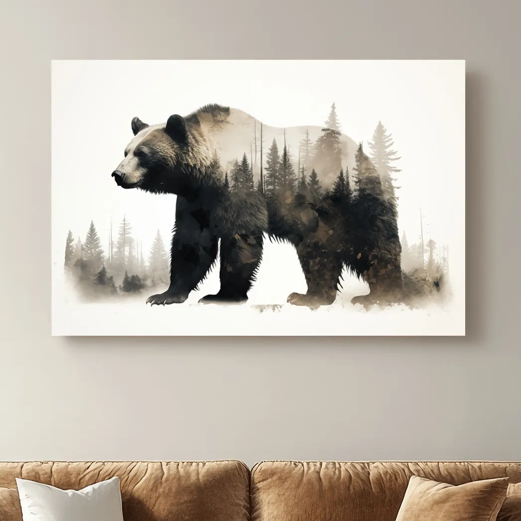 Grizzly Bear Double Exposure Forest - Wildlife Nature Wall Art