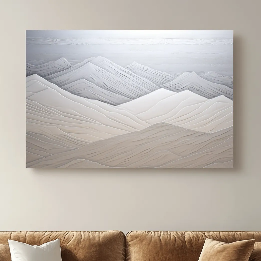 Minimalist Layered Mountain Relief Landscape - Monochrome Wall Art
