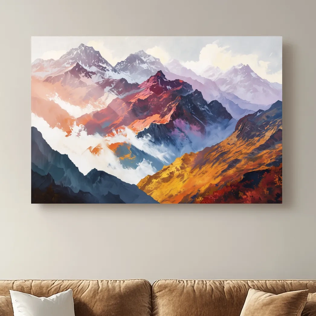 Vibrant Abstract Alpine Mountain Peaks - Colorful Impressionist Painting Wall Art