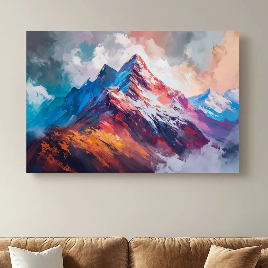 Vibrant Abstract Alpine Mountain Peaks - Colorful Landscape Wall Art