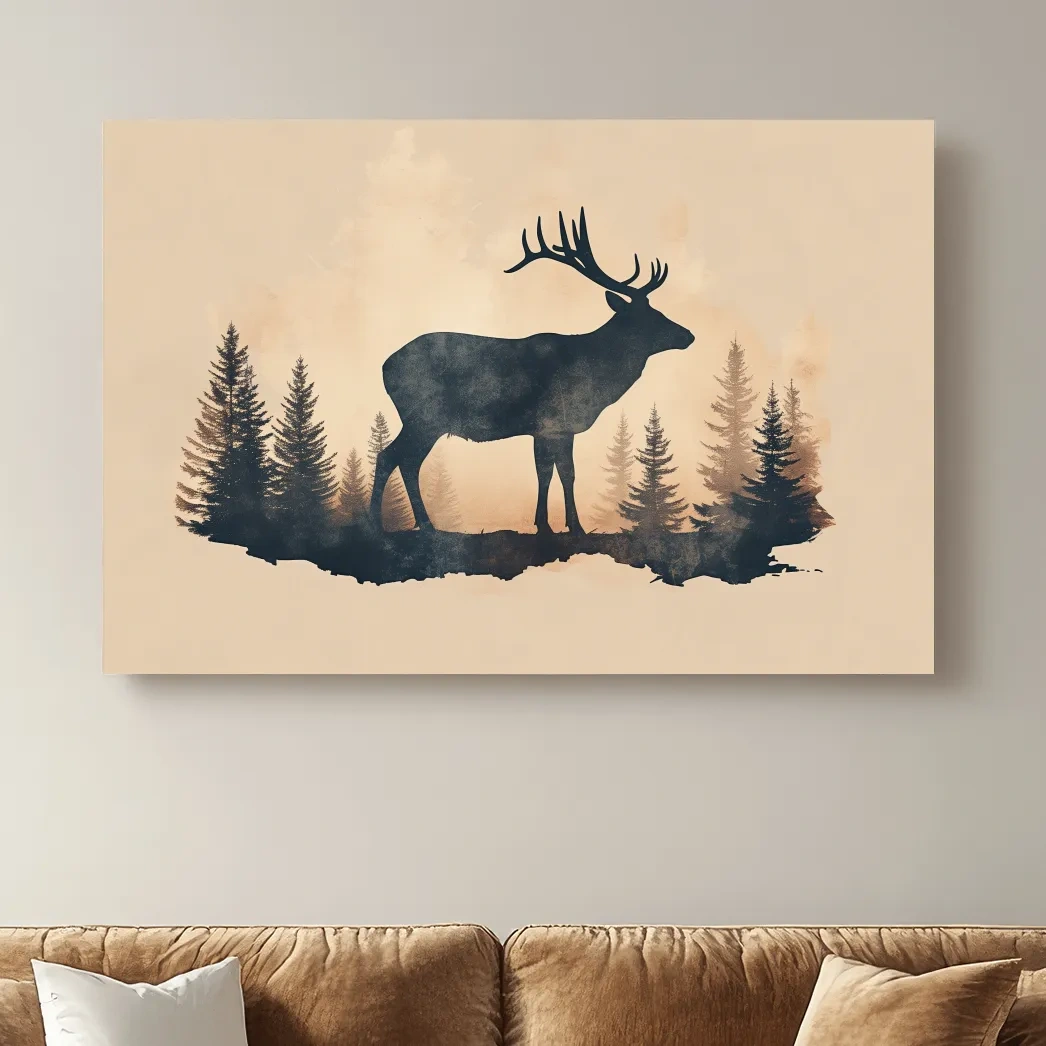 Vintage deer illustration artwork, silhouette sepia style
