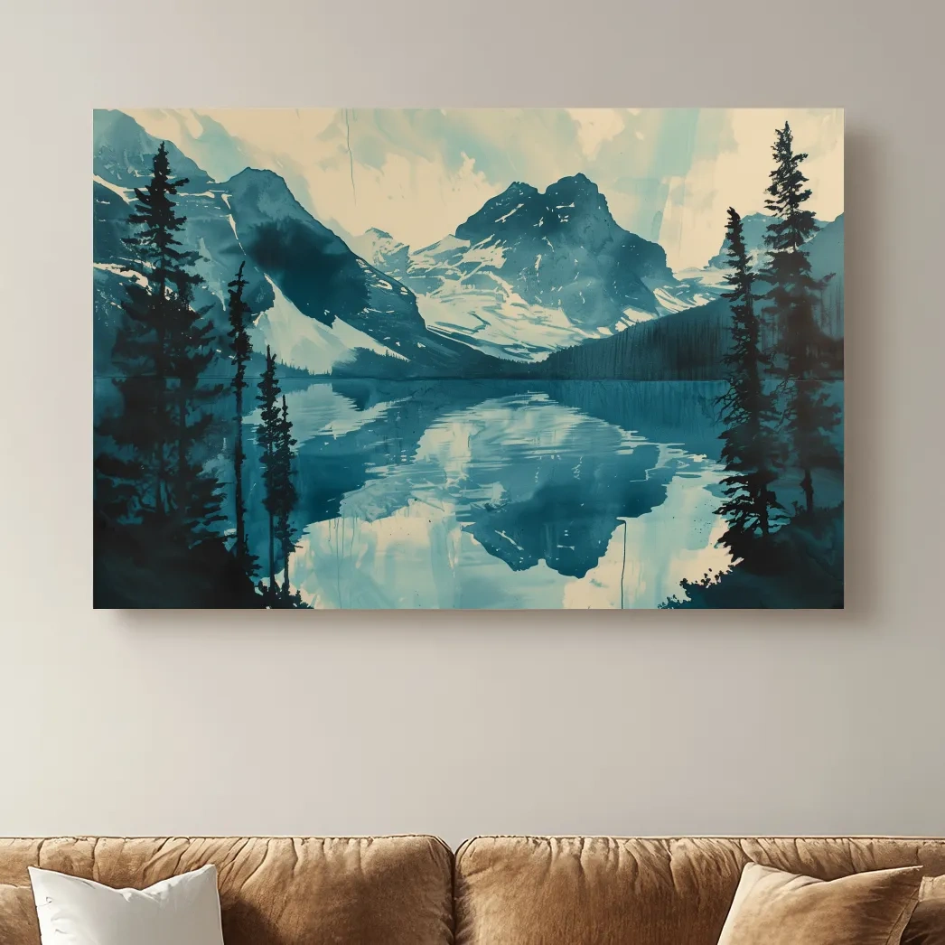 Rocky Mountains Alpine Lake Reflection - Watercolor Mountain Artwork