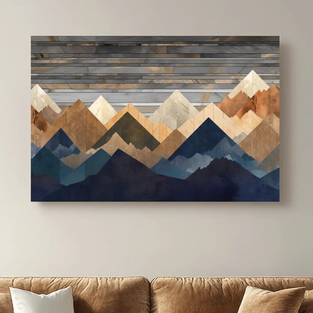 Printed wooden panel mountain art