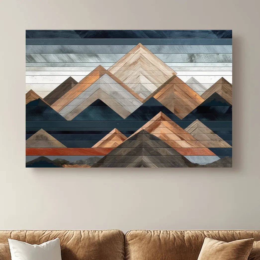 Printed wooden panel mountain art