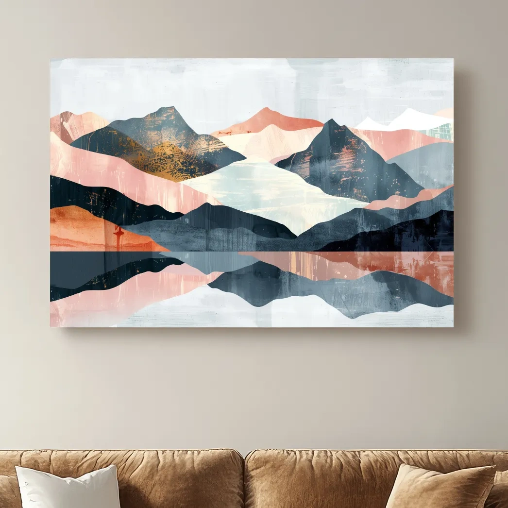 Abstract mountain painting, mid century style artwork