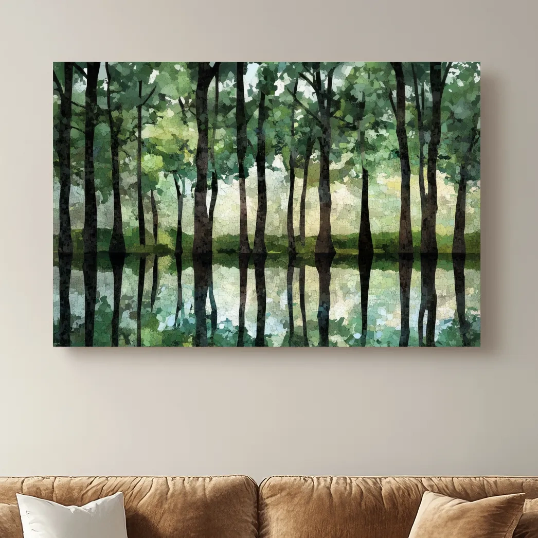 Forest of trees pattern artwork, mosaic style painting wall art