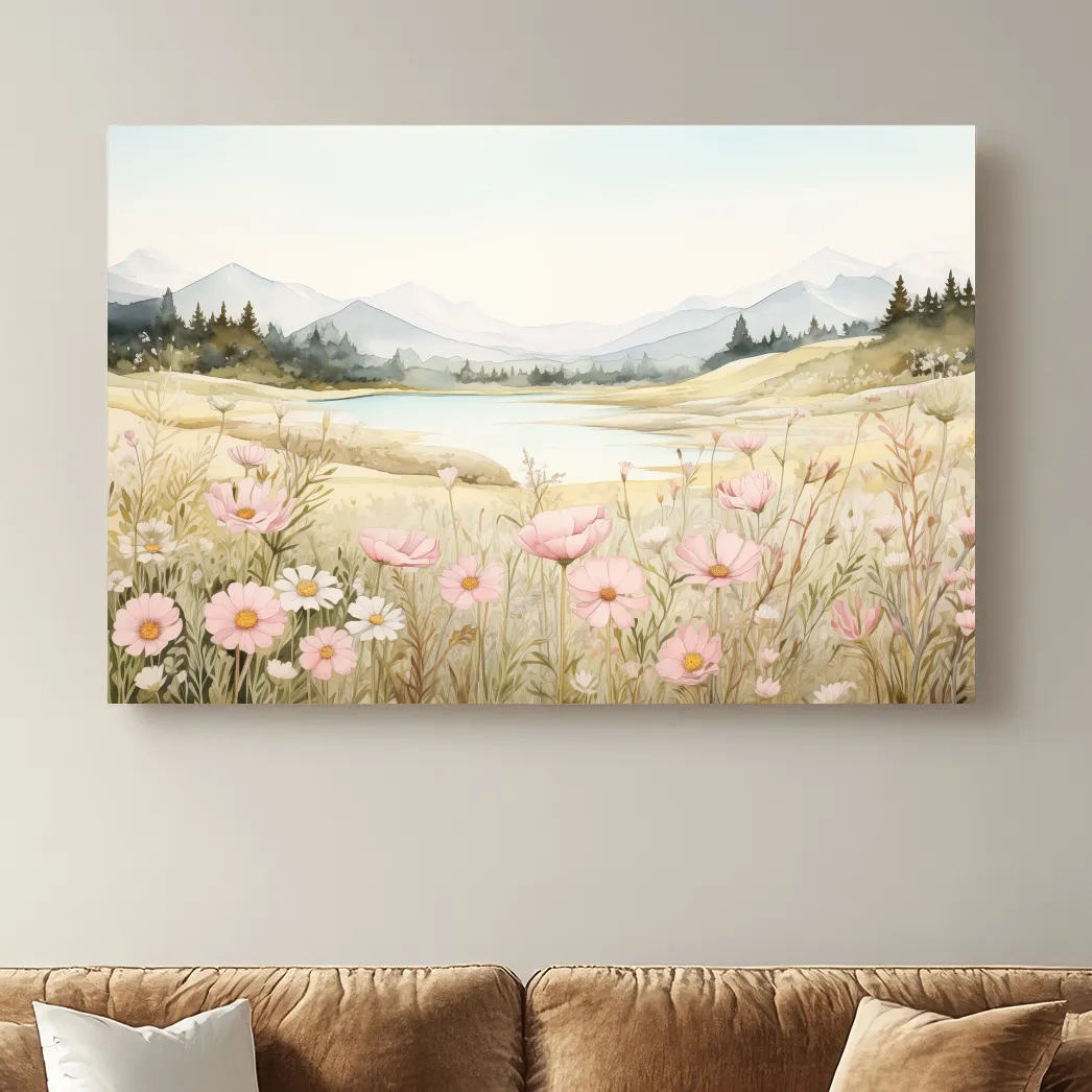 Watercolour painting of flowers in the alpine meadows
