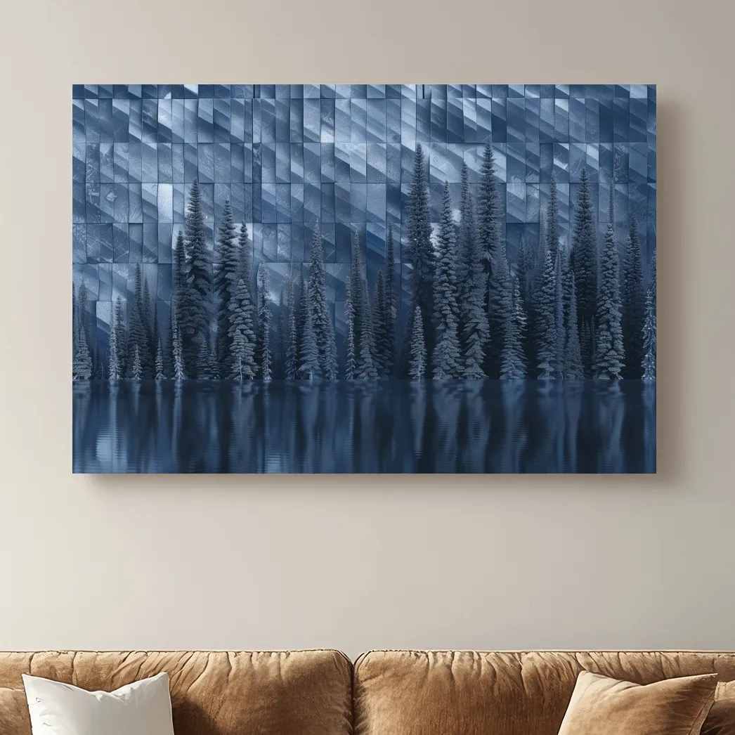 Geometric Digital Alpine Lake Artwork - Abstract Winter Landscape Wall Art