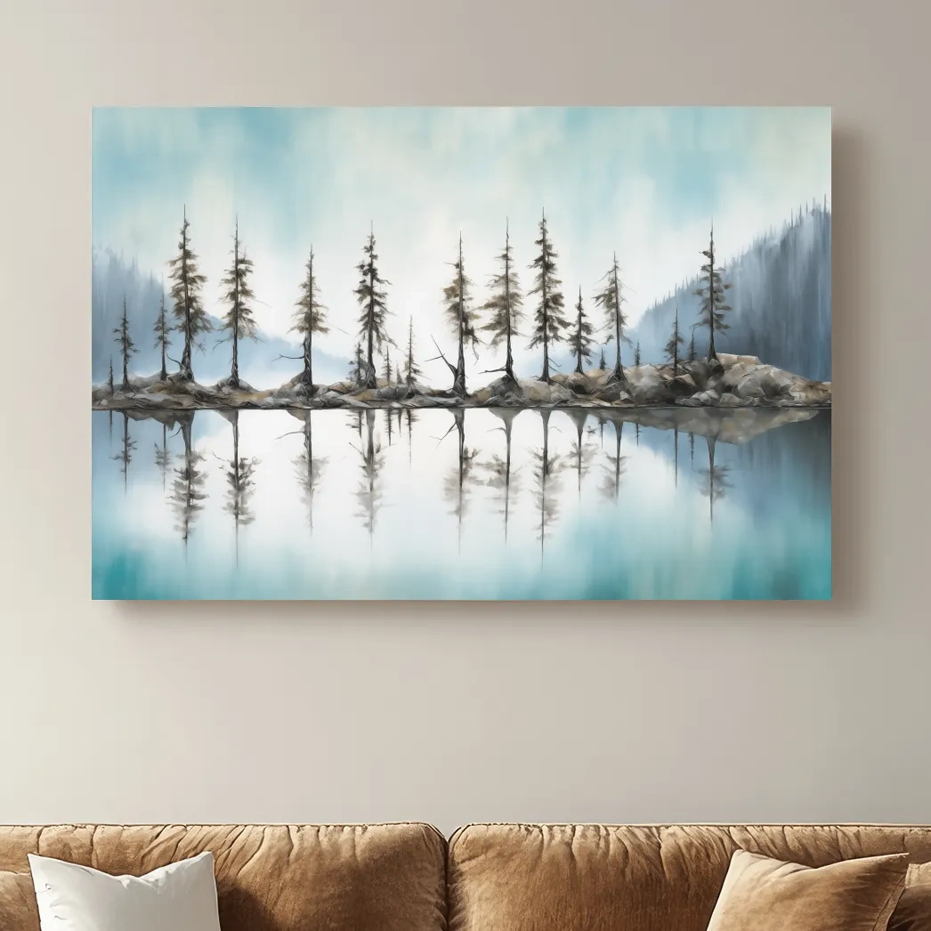 Minimalist Pine Tree Torqouise Alpine Lake Reflection - Pacific Northwest Wall Art