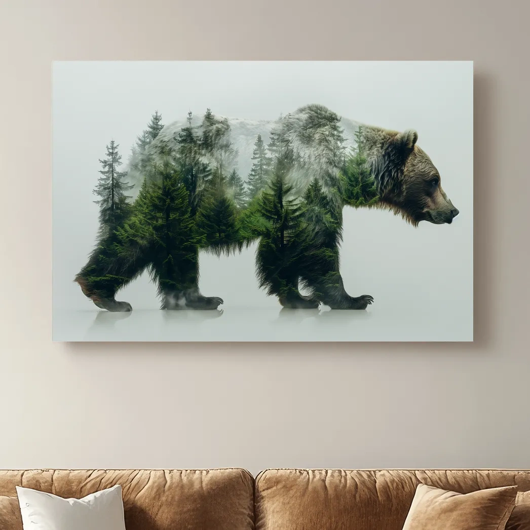 Grizzly bear artwork, double exposure forest art