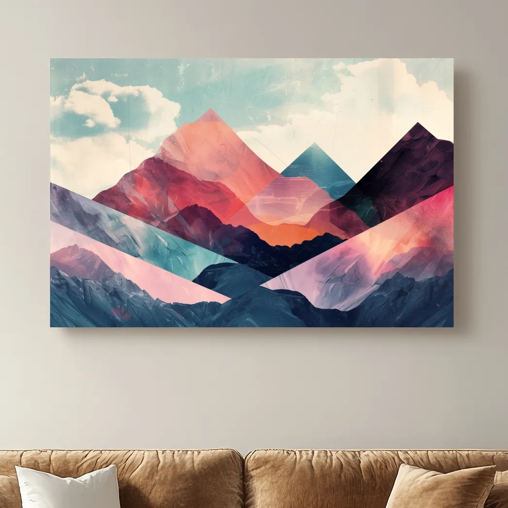 Vibrant Geometric Mountain Peaks - Modern Abstract Collage Wall Art
