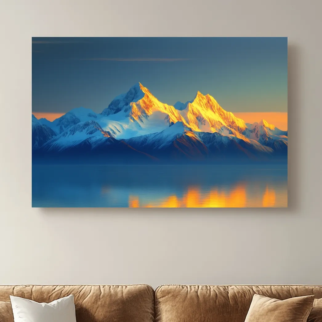 Photographic art, sunset golden hour over an arctic glacier