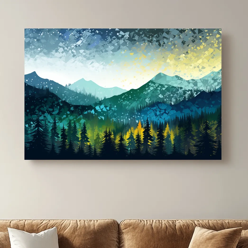Geometric Mountain Forest Landscape - Abstract Mosaic Wall Art