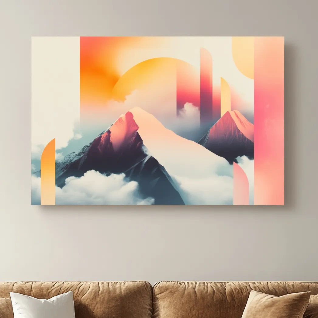 Abstract Retro Sunrise Mountain Peaks - Modern Ski Poster Wall Art