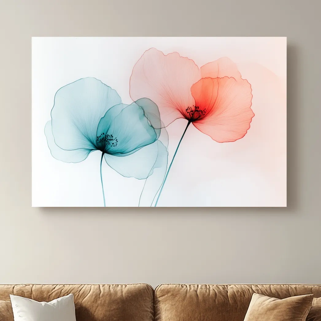 Minimalist Translucent Poppy Flowers Watercolour - Modern Botanical Wall Art