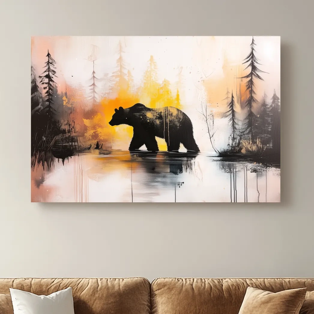 Abstract textured painting, colorful grizzly bear artwork