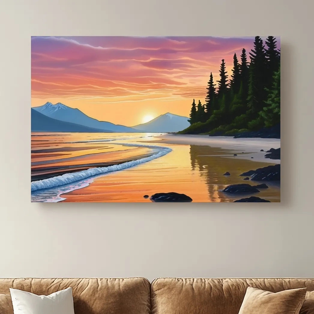 Pacific Northwest artwork, sunset over the beach painting