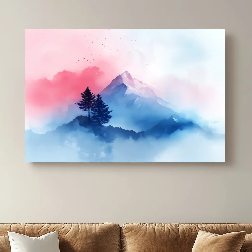 Pastel Watercolor Glacier Peak In The Clouds - Dreamy Alpine Wall Art