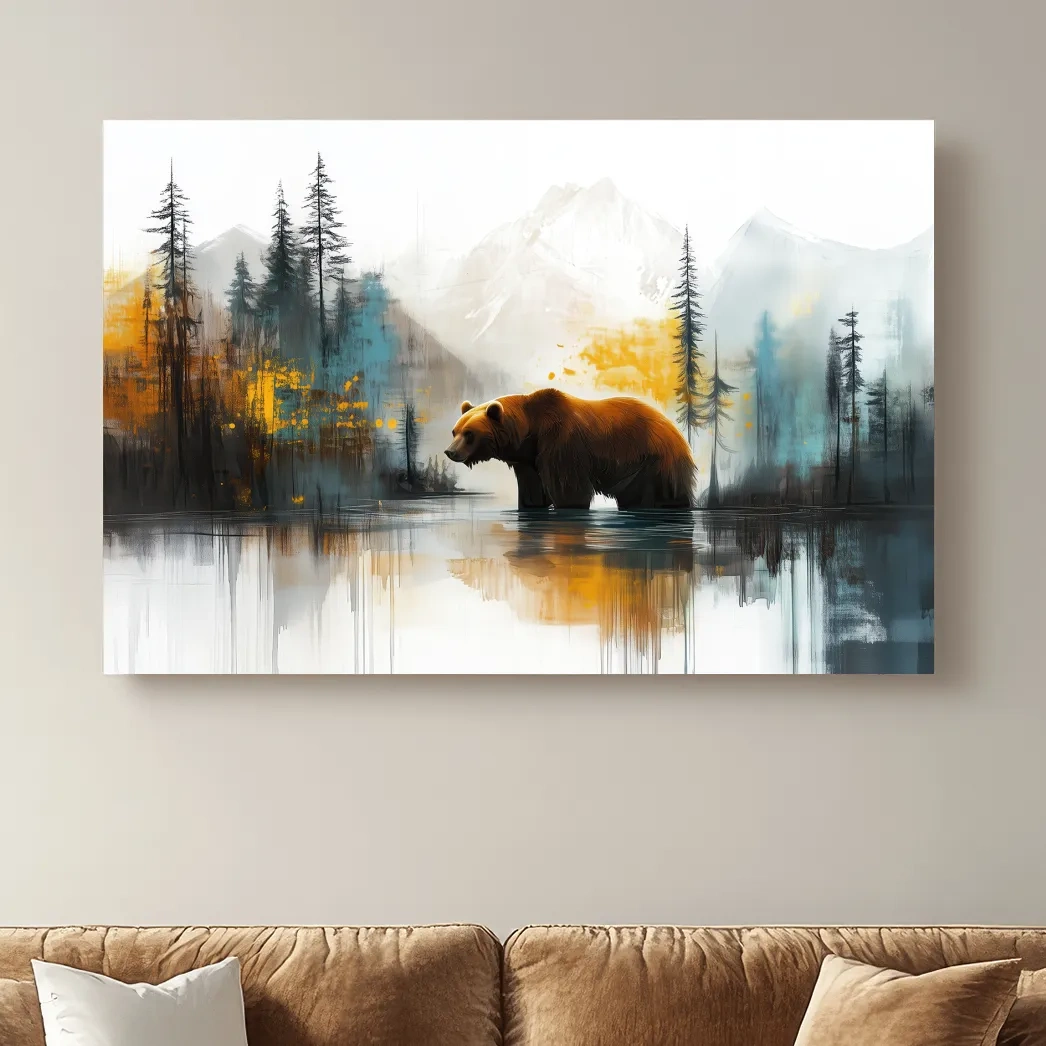 Grizzly bear textured wall art, colorful abstract painting artwork
