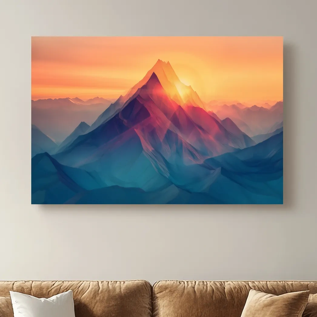 Abstract mountain artwork, sunset over mountain ranges