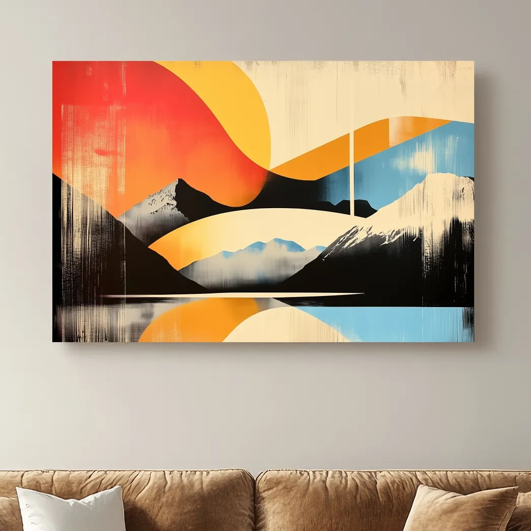 Geometric retro mountain poster artwork, dynamic abstract style