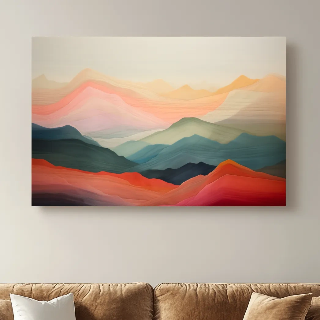 Dreamy Abstract Mountain Ranges In Warm Sunset Tones - Modern Landscape Wall Art