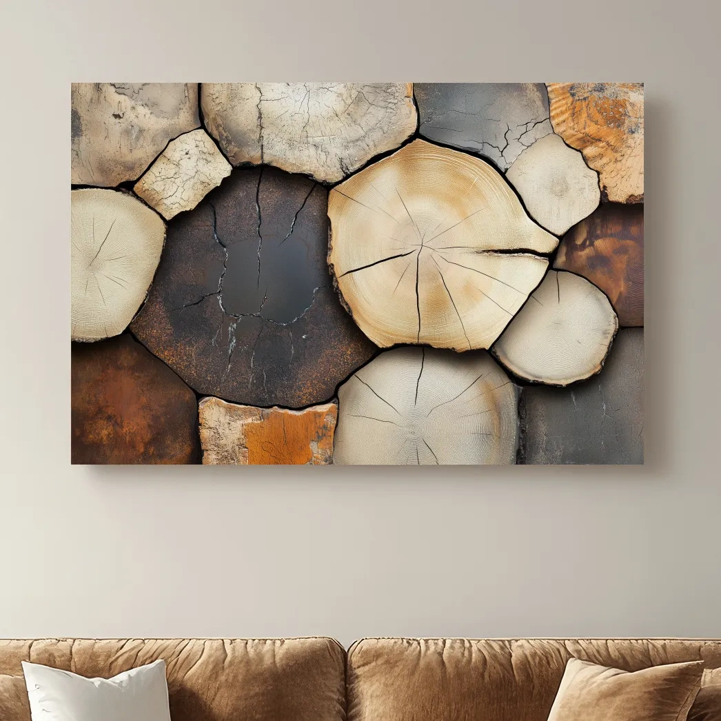 Rustic Stacked Firewood Log Cross Sections - Warm Neutral Wood Texture Wall Art Print