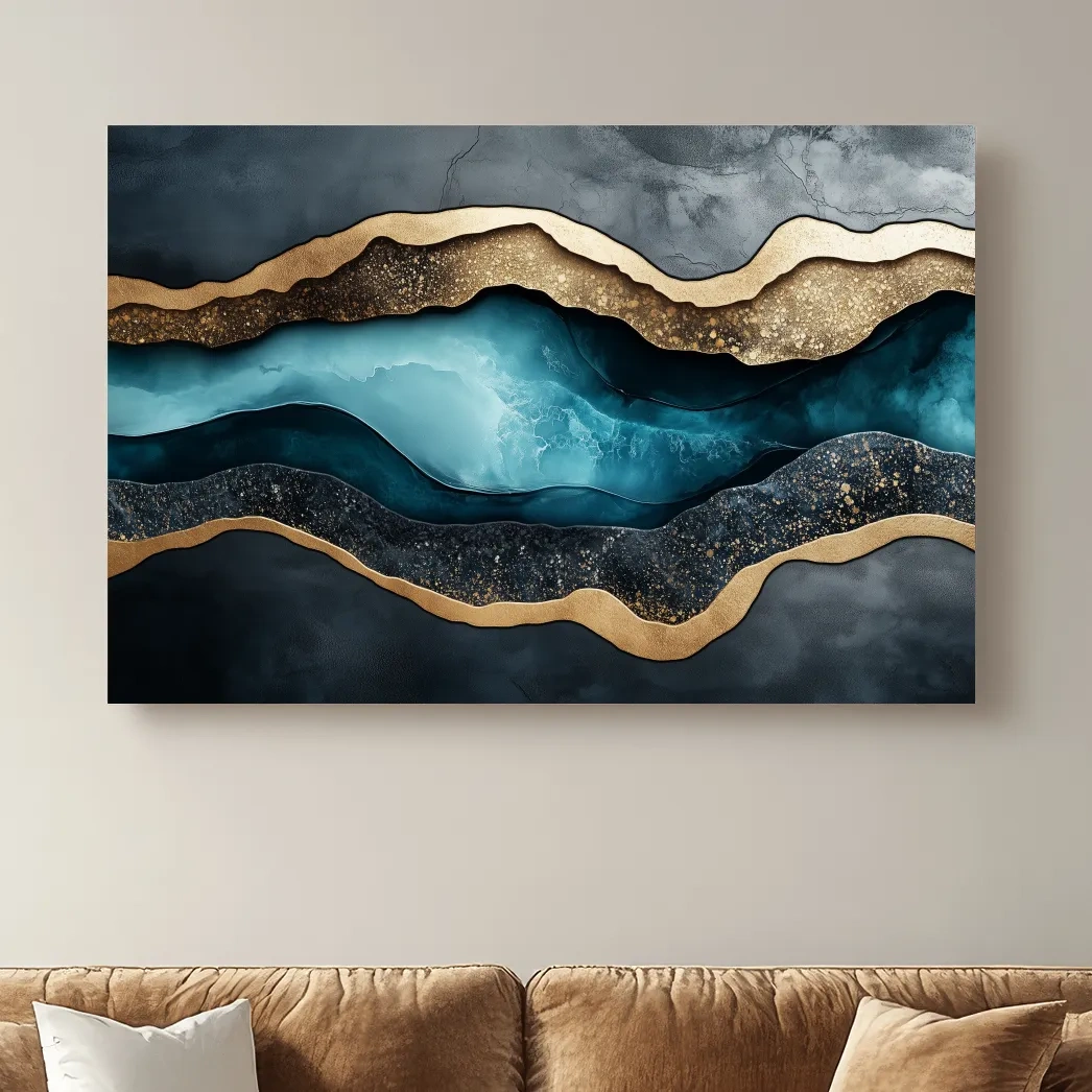 Modern abstract wall art, elegant 3D layered textured artwork representing natural elements