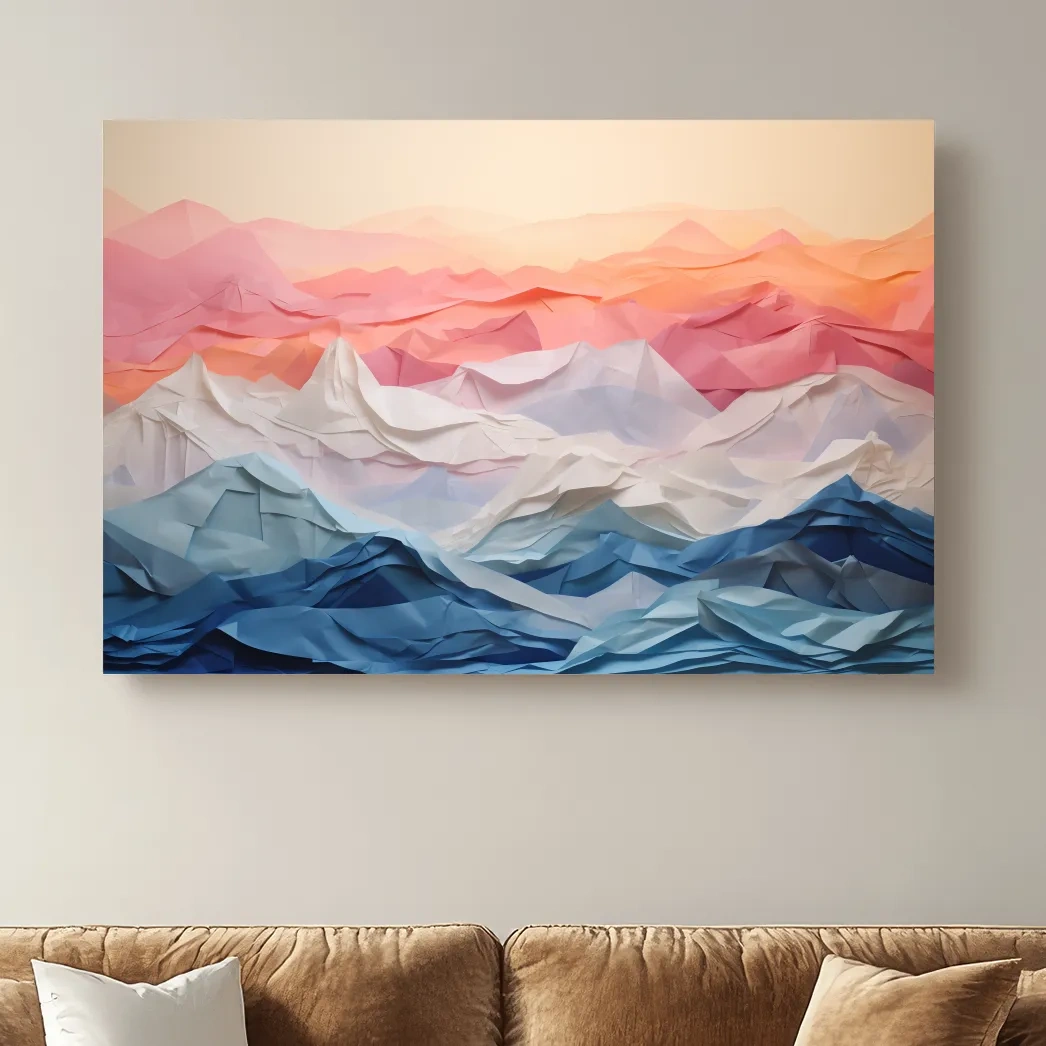 3D folded paper art, colourful mountain ranges