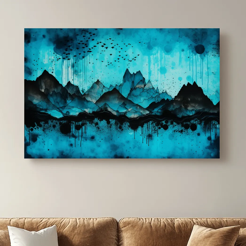 Ink Wash Mountain Range Artwork - Moody Abstract Watercolor Wall Art