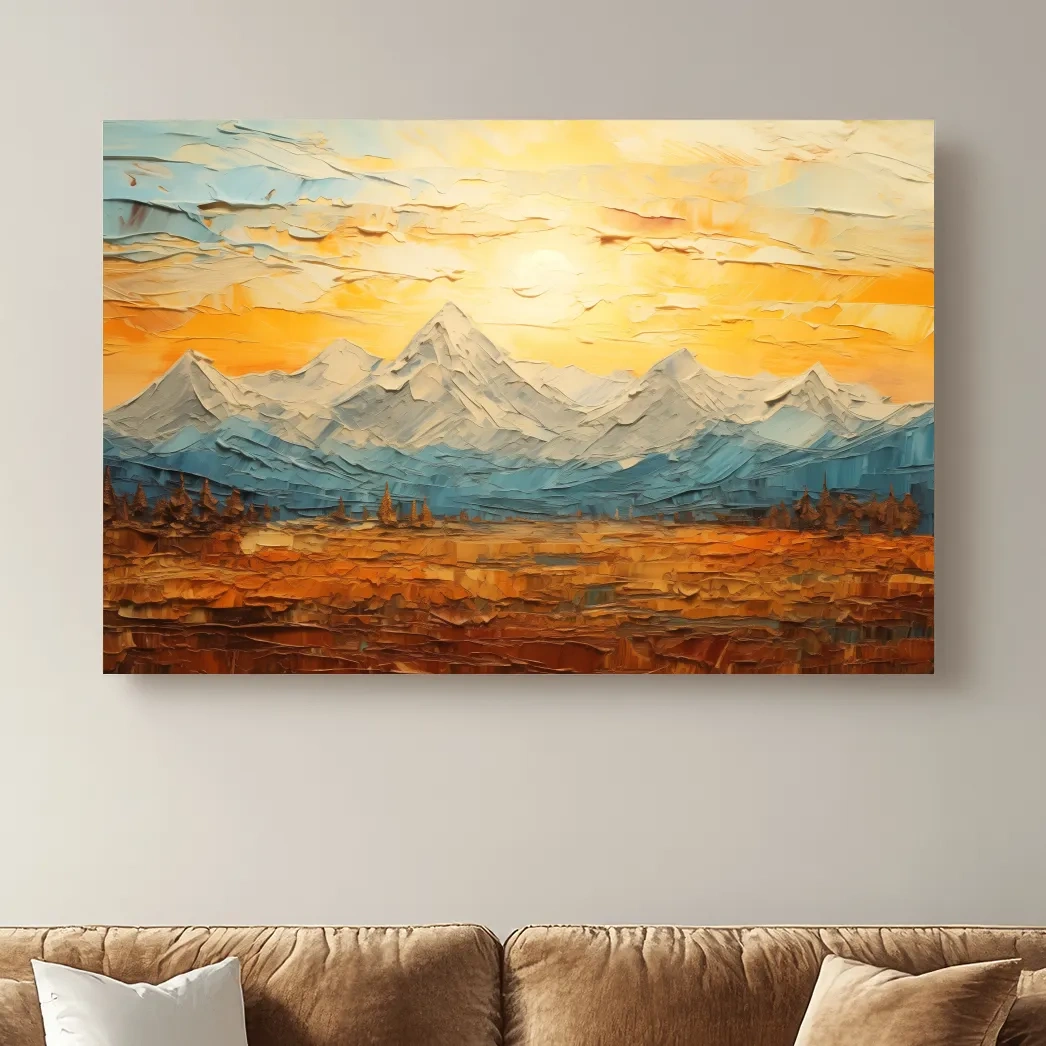 Textured Abstract Glacier Sunrise Landscape - Impasto Style Wall Art