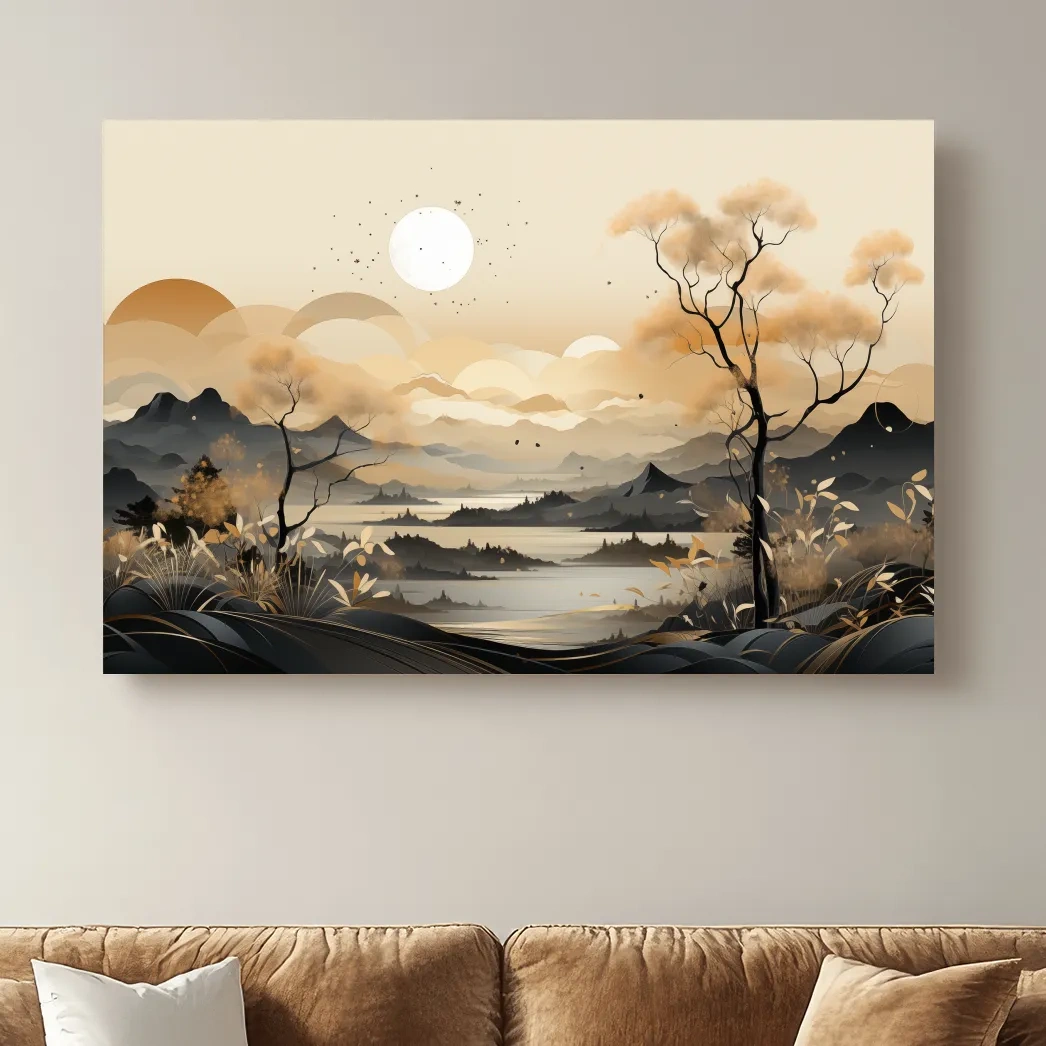 Golden surreal landscape at sunset