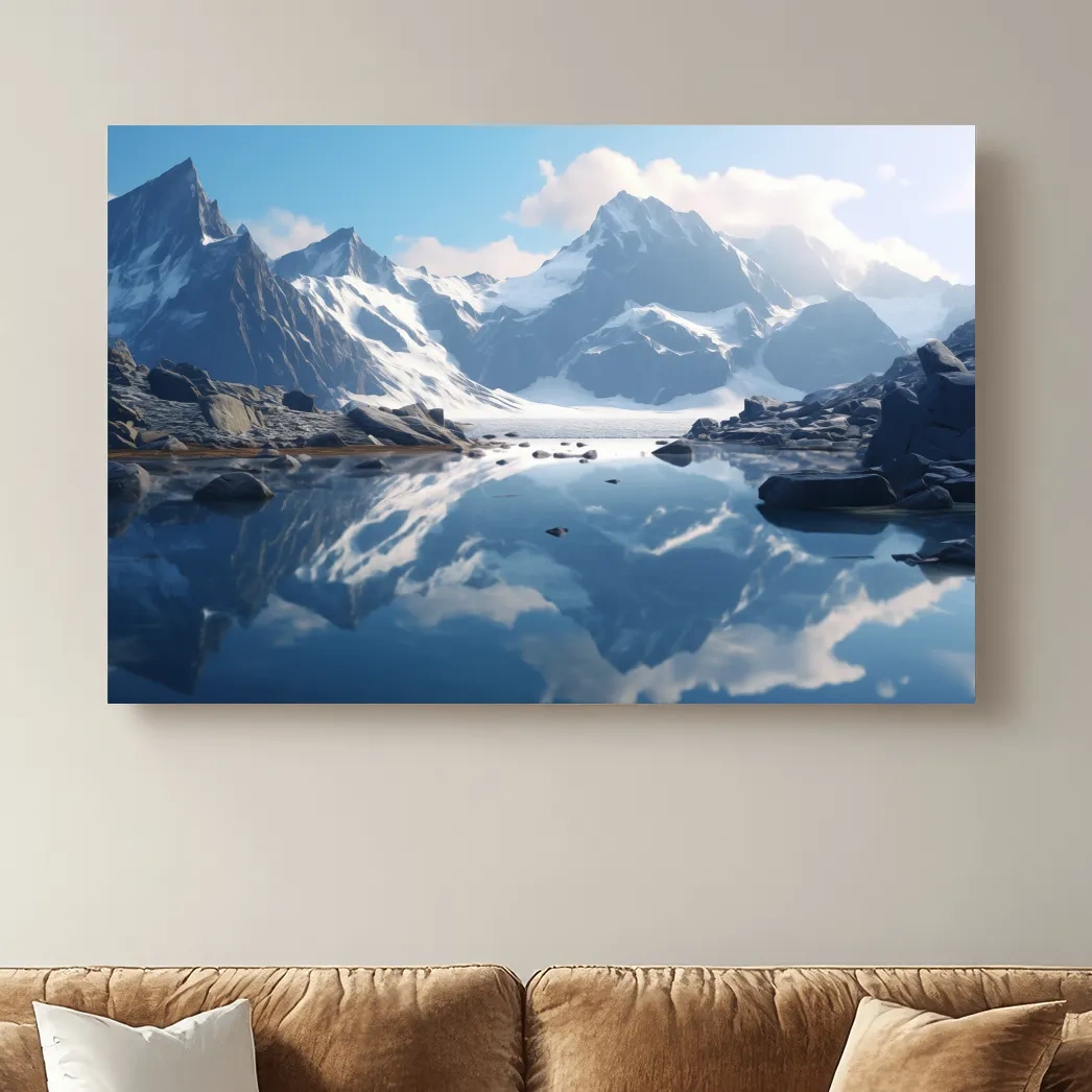 Photographic art of a glacial alpine lake
