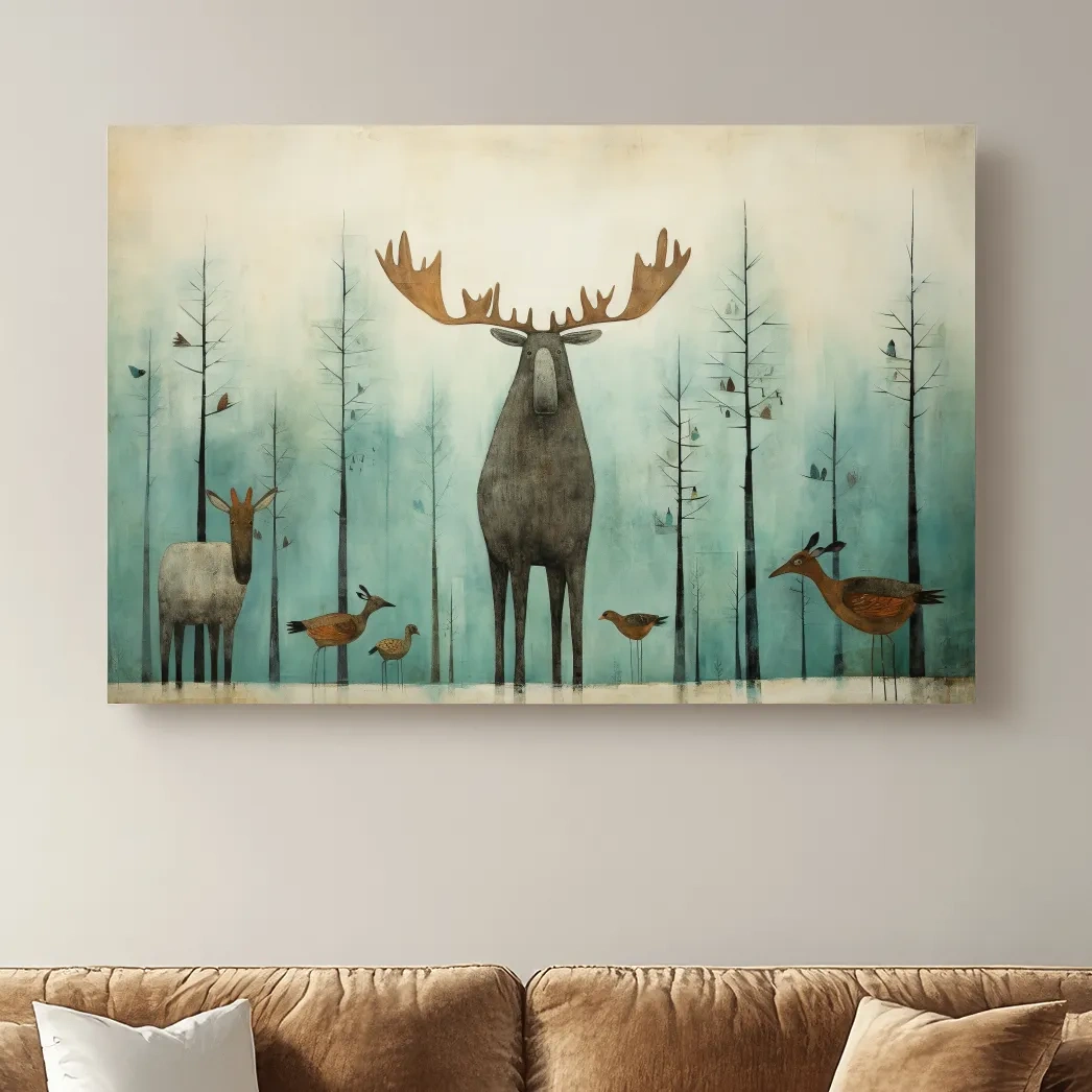 Funny illustration of a moose in the forest