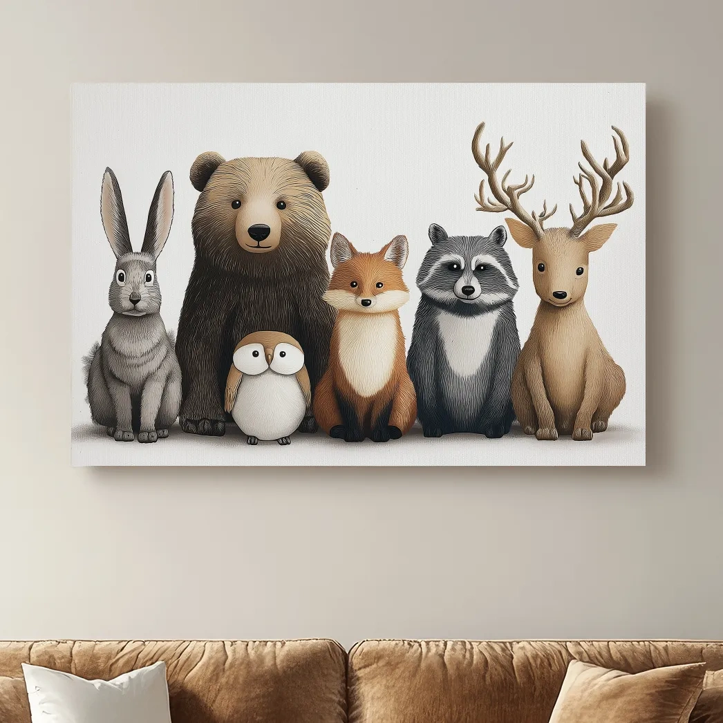 Cute Woodland Animal Art Illustration - Nursery Wildlife Wall Art - Childrens Room Decor
