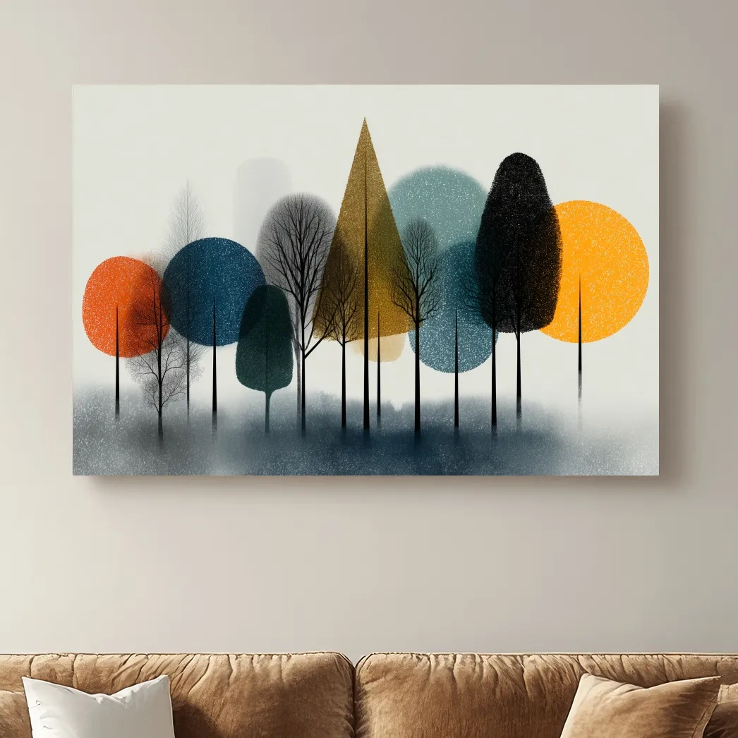 Mid-Century Abstract Forest Trees - Modern Geometric Landscape Wall Art