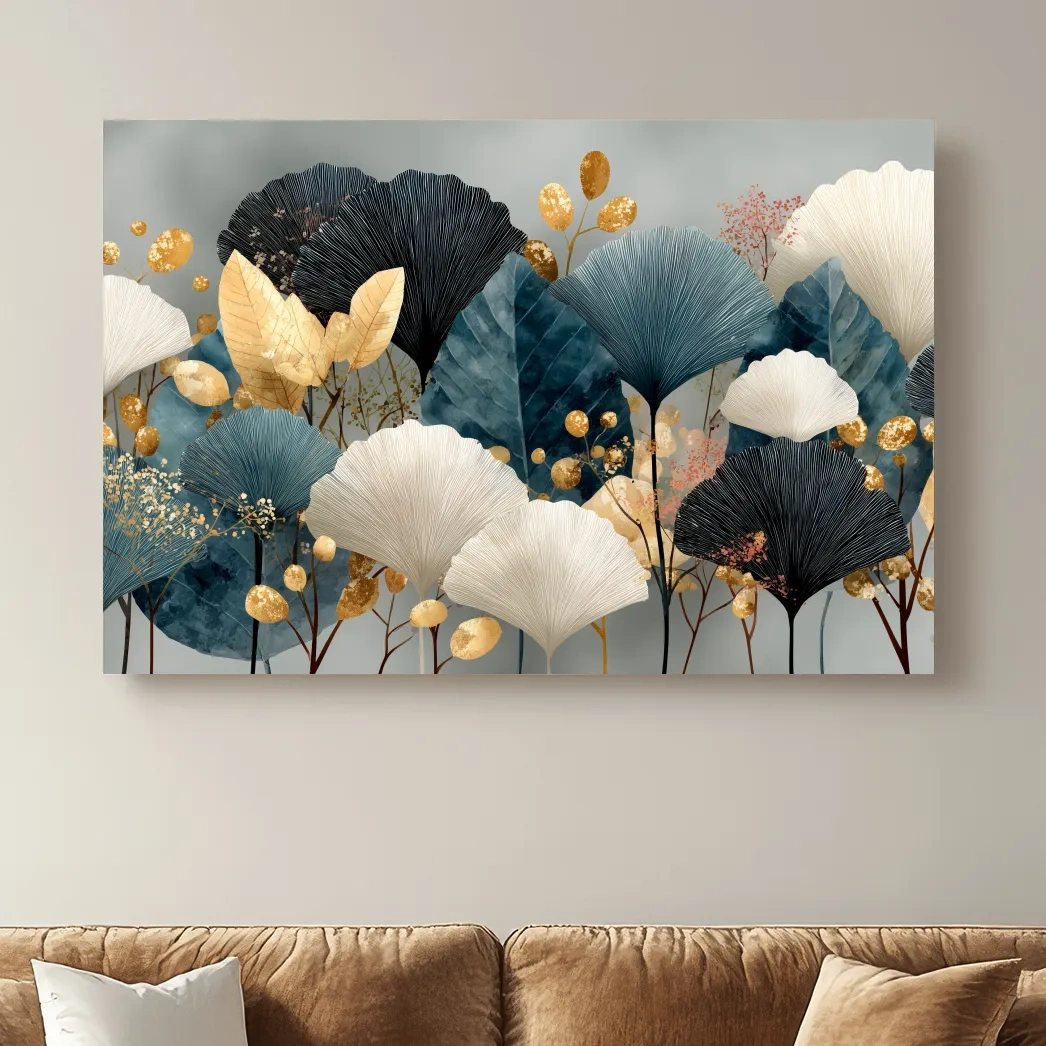 Luxe Ginkgo Leaves Botanical Illustration - Modern Japandi Wall Art