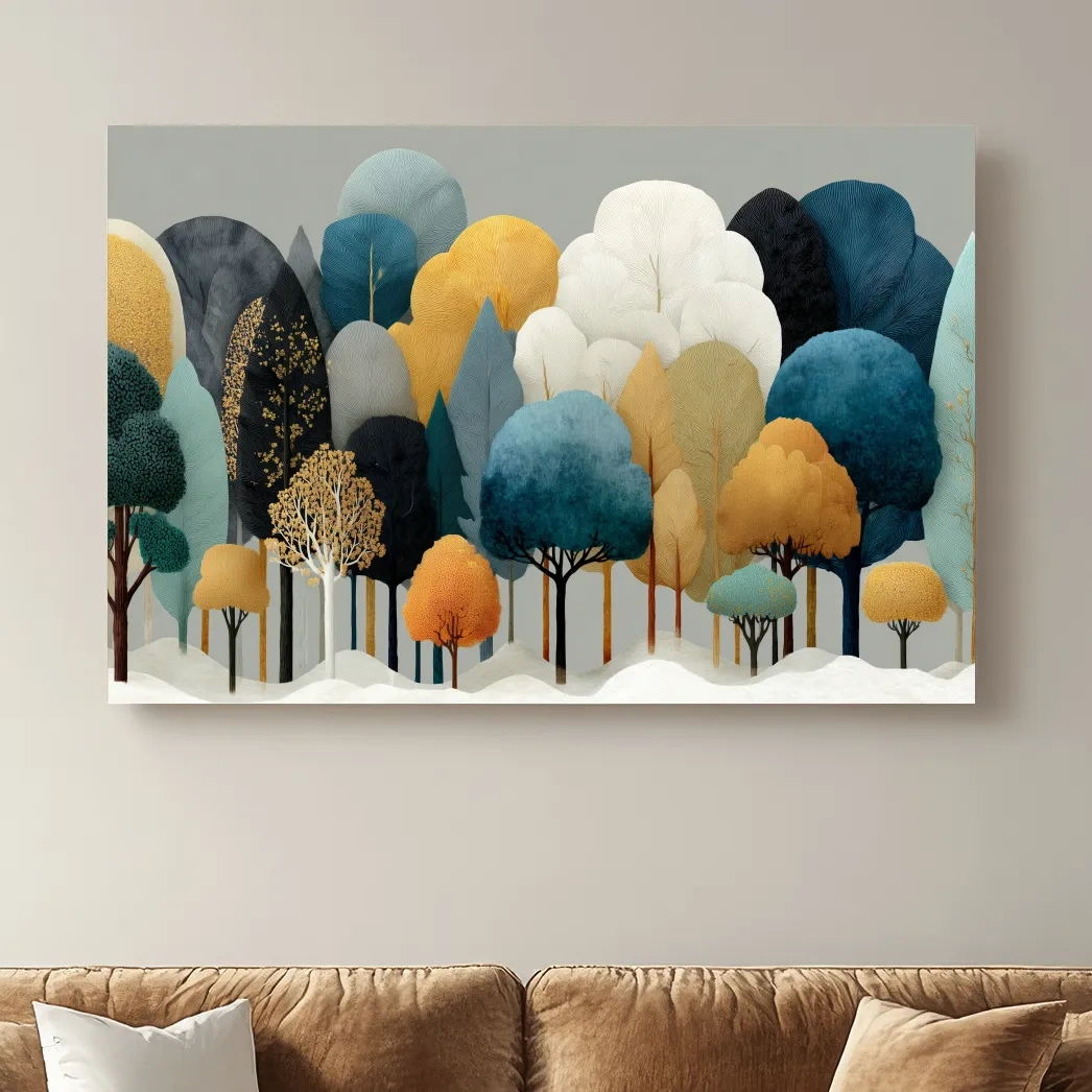 Scandinavian Winter Forest Trees Illustration - Modern Boho Nature Wall Art