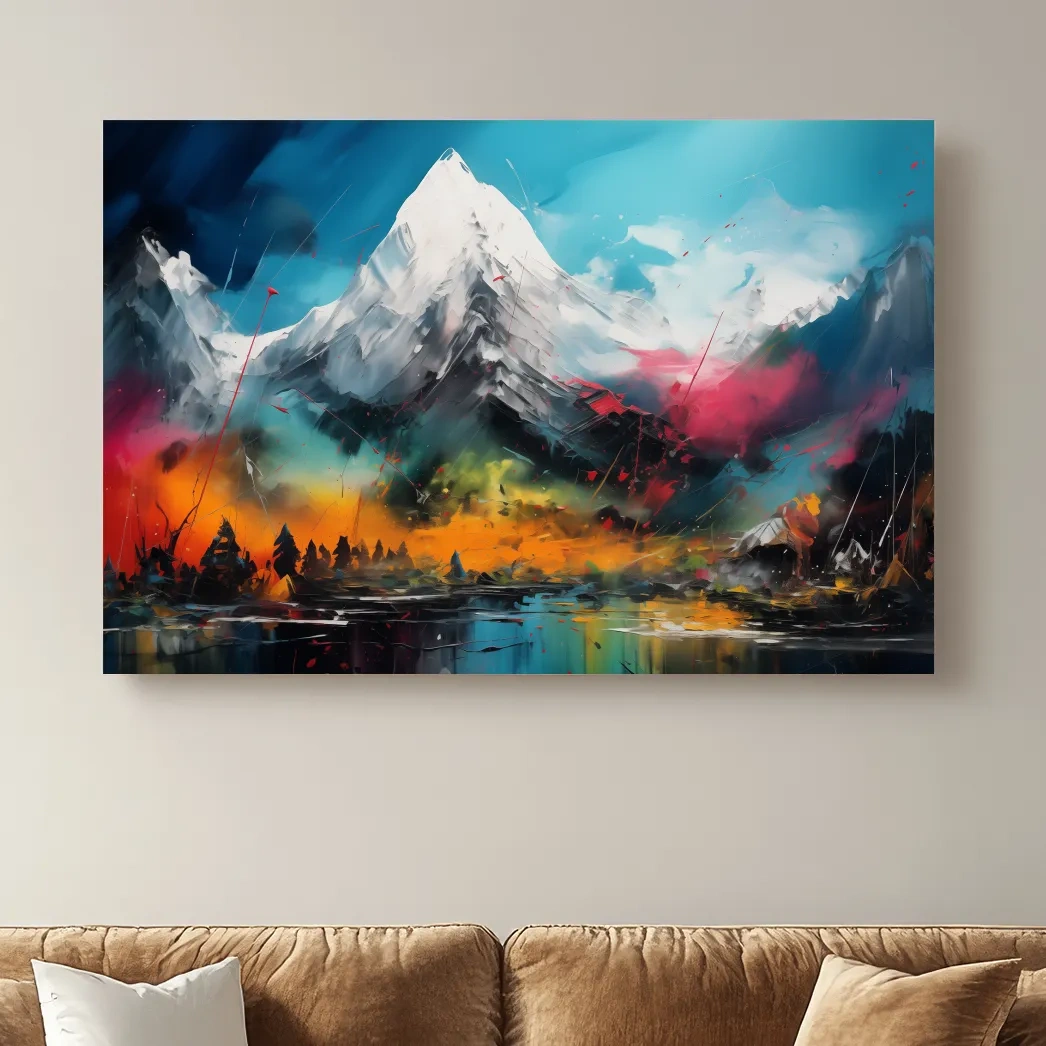 Vibrant Abstract Alpine Mountain Peaks - Colorful Impasto Painting Style Wall Art