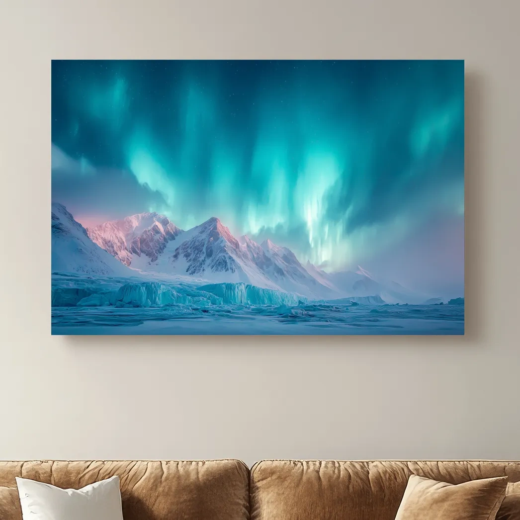 Aurora Borealis Over Icy Arctic Mountains - Northern Lights Wall Art