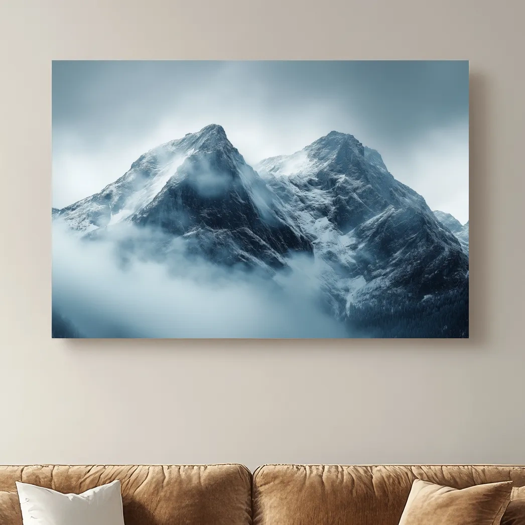 Moody Snowcapped Mountain Peaks - Atmospheric Alpine Photographic Wall Art
